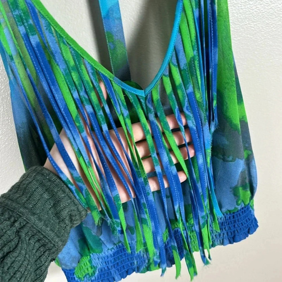 Bebe Colorful Blue and Green Crop Top - Picture 3 of 6